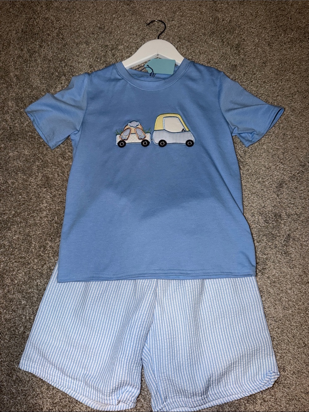 Kids Light Blue Car Easter Appliqué Outfit